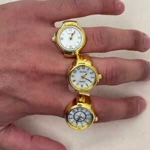 y2k style gold Tone Watch Ring with Round silver and gold bands